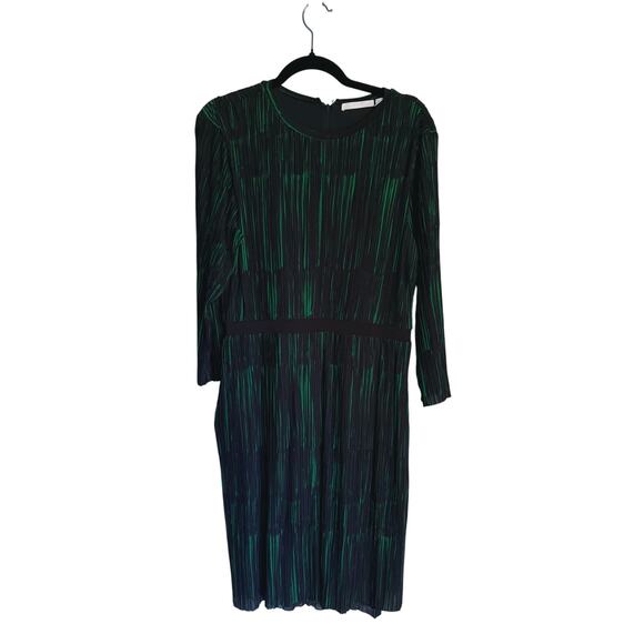 BOSS Etizia Green Stripe Pleated Midi Dress Size 8 Event Witchy Cocktail Career - Picture 5 of 8